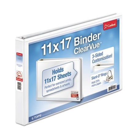 Cardinal Brands Cardinal, CLEARVUE SLANT-D RING BINDER, 3 RINGS, 1in CAPACITY, 11 X 17, WHITE 22112